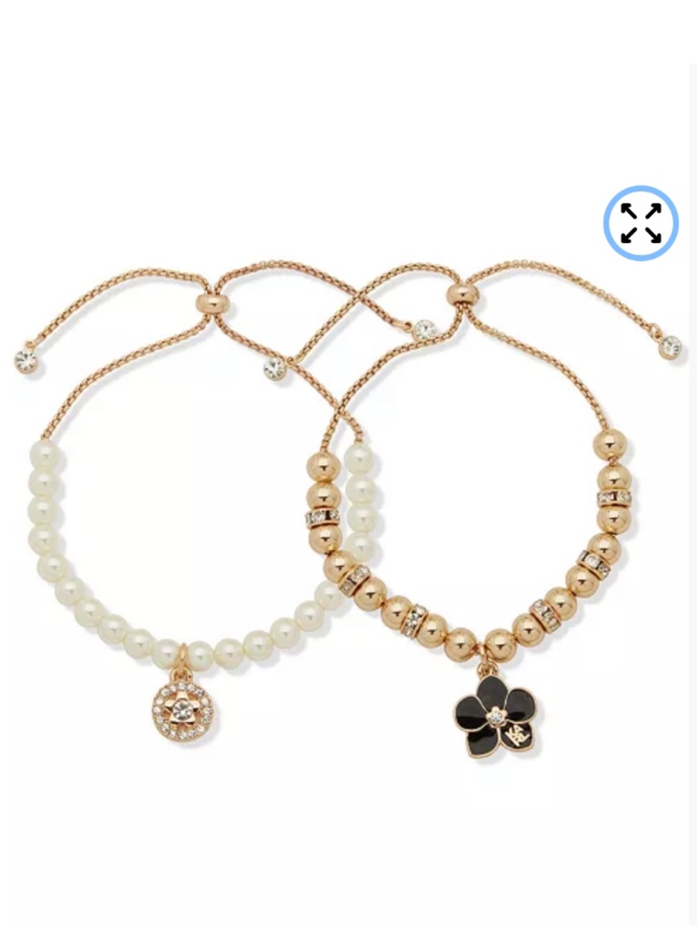 Karl Lagerfeld 2-Pc. Imitation Pearl Gold-Tone Orchid Slider Bracelet Set